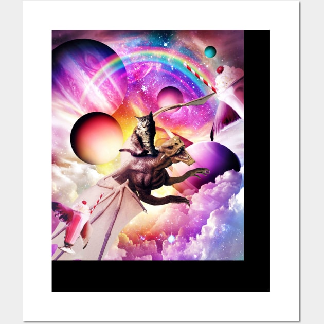 Space Cat Riding Dragon - Milkshake Rainbow Wall Art by Random Galaxy